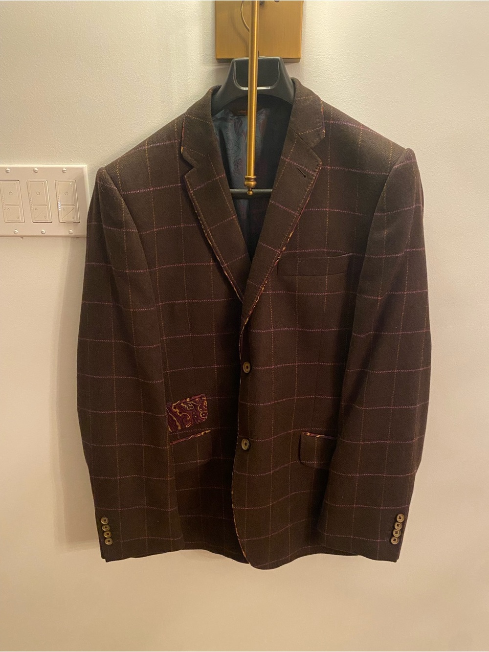 Ted Baker London Brown Blazer with Pink Windowpane